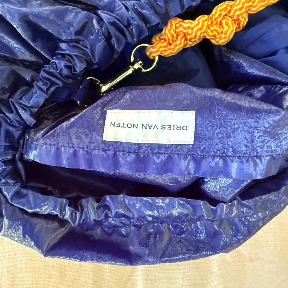 Elegant Navy Drawstring Backpack With Orange Acce… - image 3